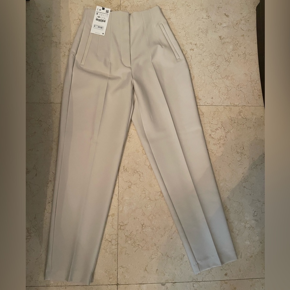 Zara cream straight leg pants
